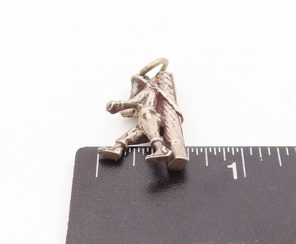 925 Sterling Silver Vintage Pendant Solid Carved Man Carrying Slab Charm PT23477