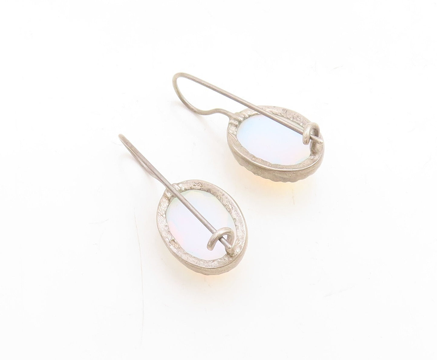 925 Sterling Silver Vintage Earrings Dark Tone Cabochon Cut Mystic Opal  EG13292