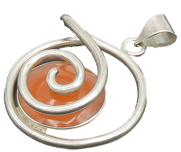 925 Sterling Silver  Vintage Cabochon Carnelian Shiny Spiral Pendant  PT15828