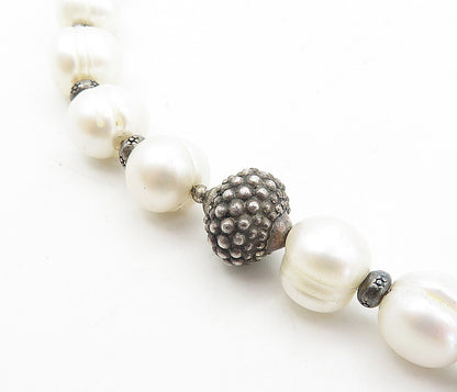 925 Sterling Silver  Vintage Baroque Pearls Beaded Chain Necklace  NE1472