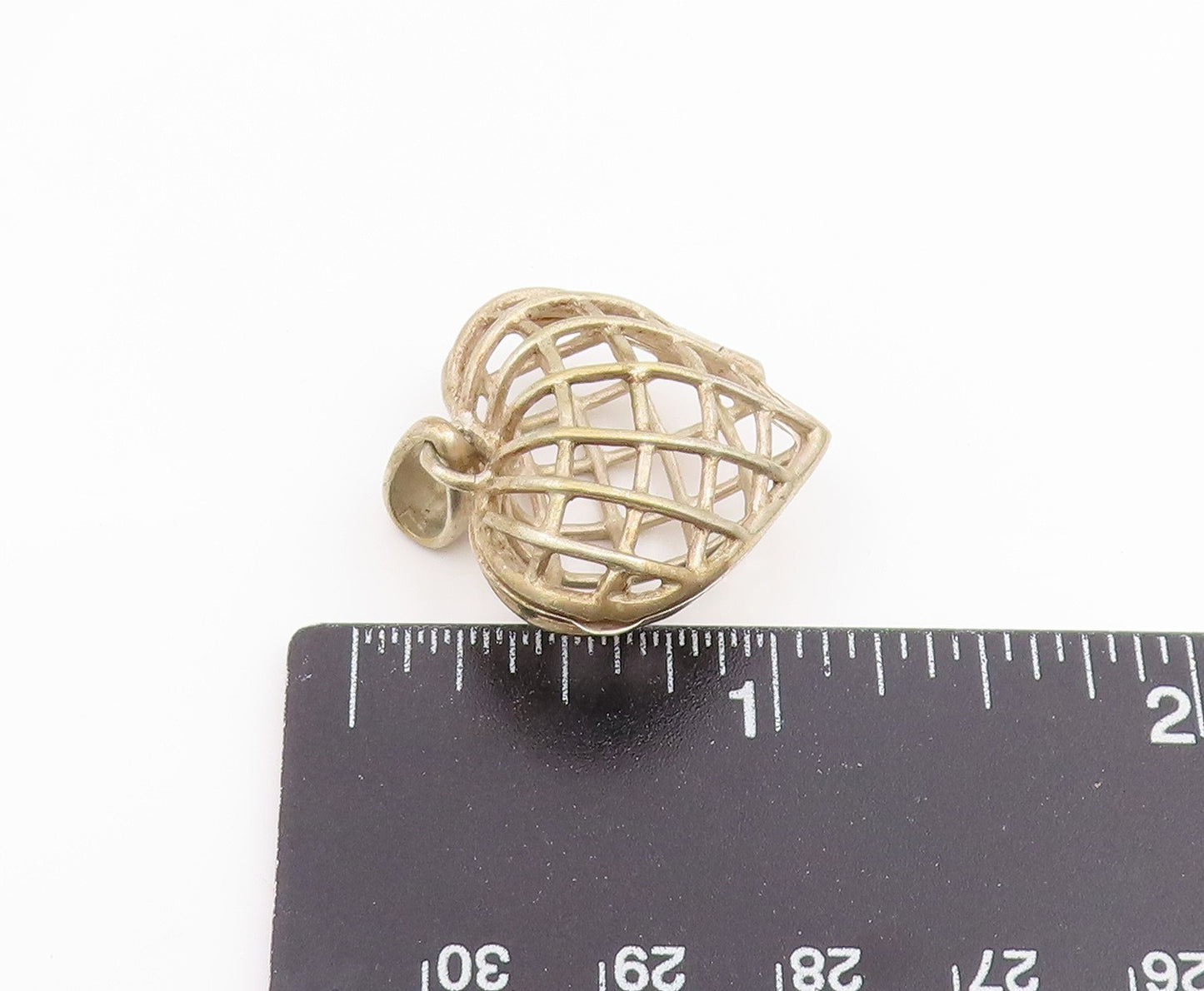 925 Sterling Silver Vintage Pendant Openwork Love Heart Cage Charm OPENS PT25953