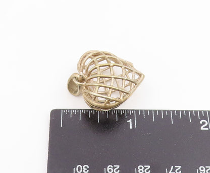 925 Sterling Silver Vintage Pendant Openwork Love Heart Cage Charm OPENS PT25953