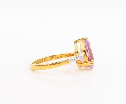 925 Sterling Silver Vintage Ring Gold Plated Drop Cut Amethyst & CZ Sz 7 RG29422
