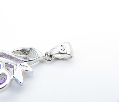 925 Sterling Silver  Amethyst Shiny Petite Floral Leaf Design Pendant  PT2766