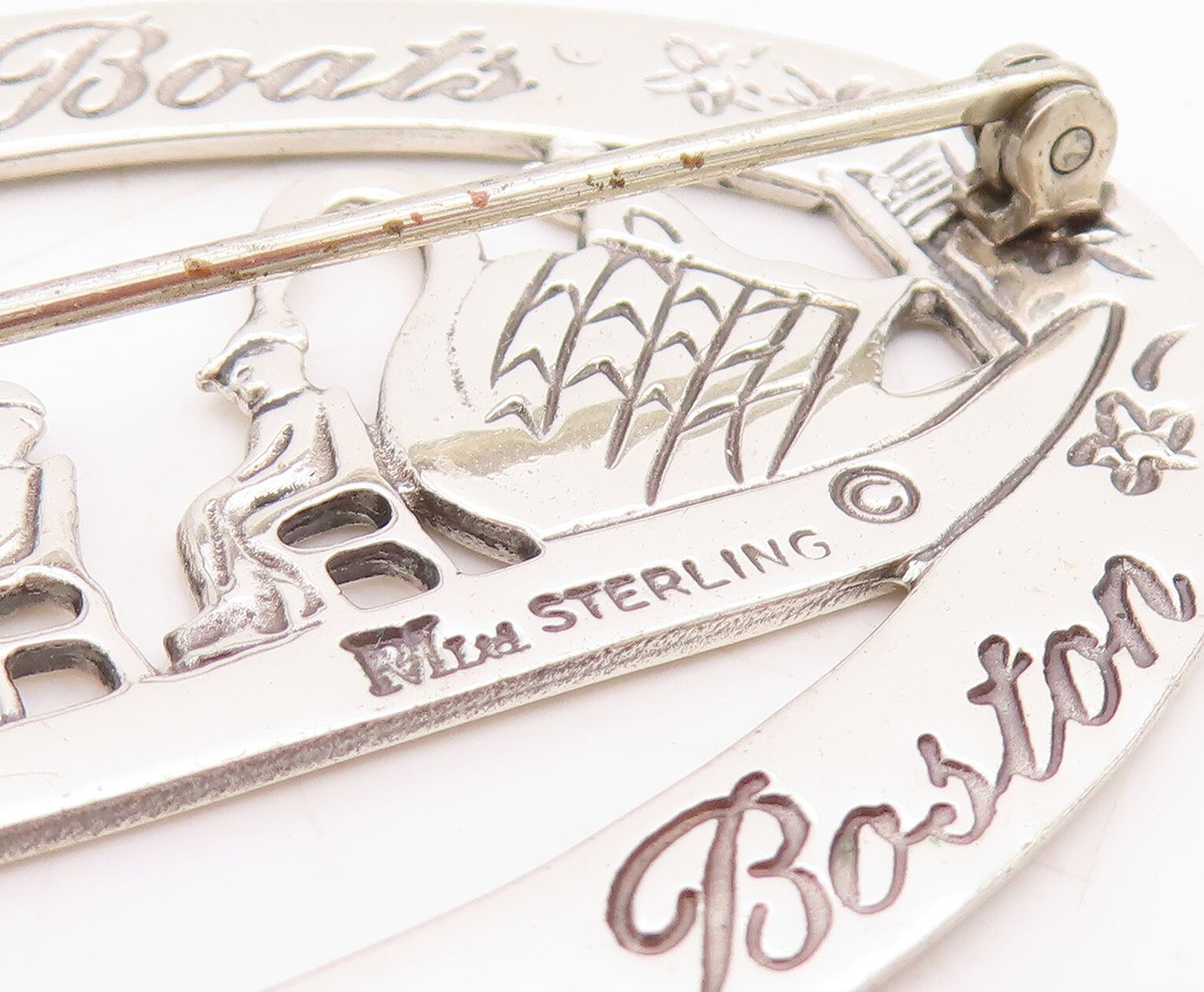 925 Sterling Silver Vintage Brooch Solid Boston The Swan Boats  BP11479