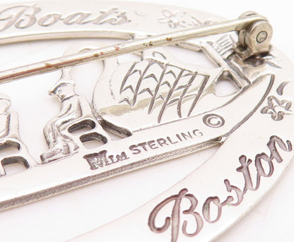 925 Sterling Silver Vintage Brooch Solid Boston The Swan Boats  BP11479