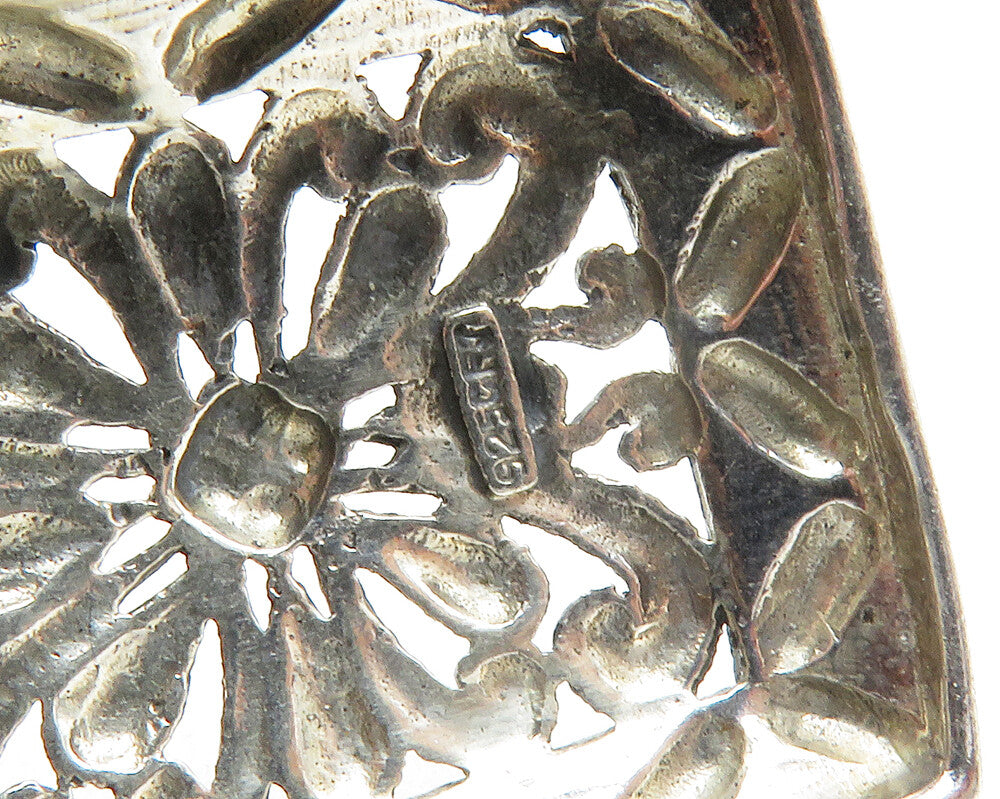925 Sterling Silver Vintage Open Flower Swirl Square Drop Pendant PT9840