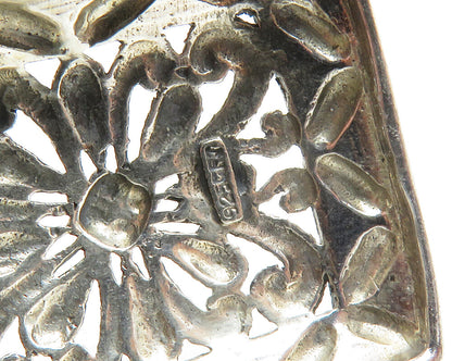 925 Sterling Silver Vintage Open Flower Swirl Square Drop Pendant PT9840