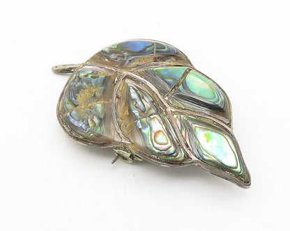 TAXCO 925 Sterling Silver  Vintage Abalone Shell Floral Leaf Brooch Pin BP4274