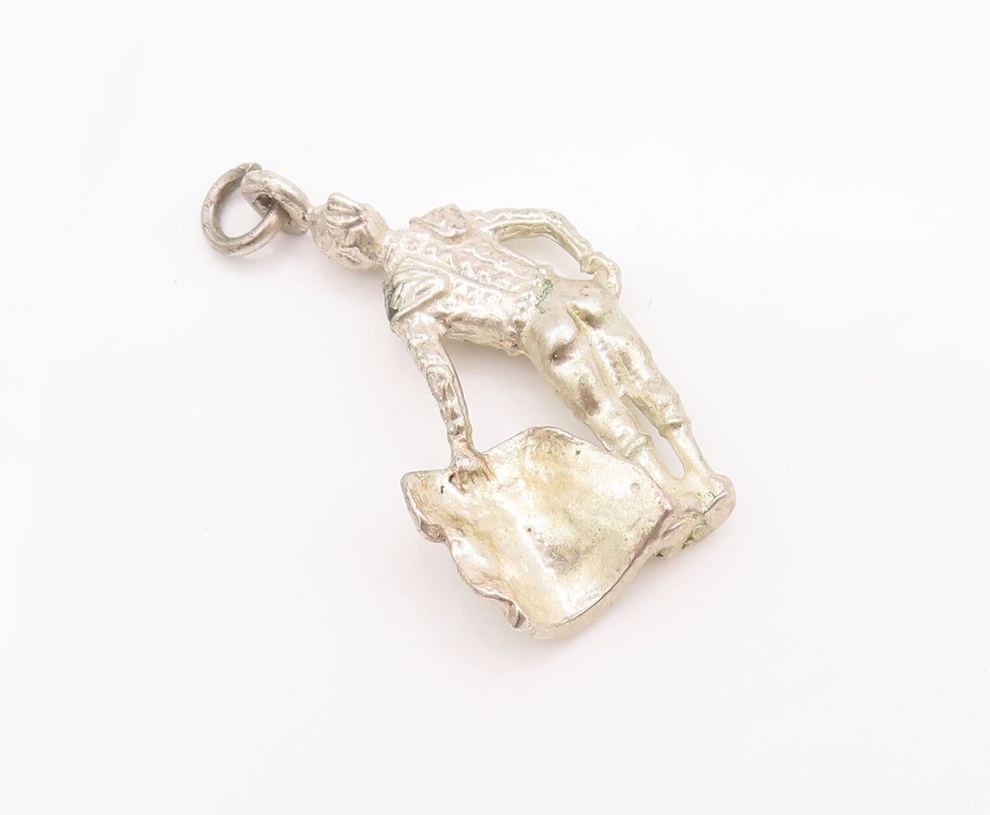 925 Sterling Silver Vintage Pendant Mini Carved Matador With Cloth  PT22915