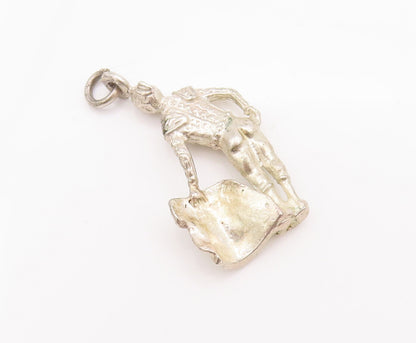 925 Sterling Silver Vintage Pendant Mini Carved Matador With Cloth  PT22915