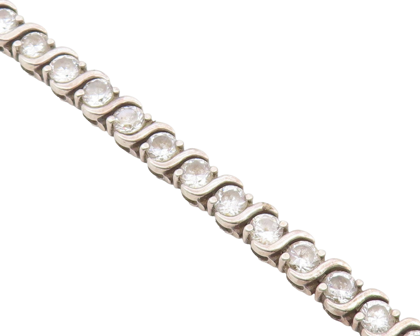 925 Sterling Silver  Shiny Round Cut Cubic Zirconia Chain Bracelet  BT7040