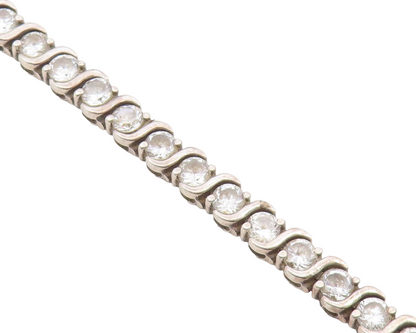 925 Sterling Silver  Shiny Round Cut Cubic Zirconia Chain Bracelet  BT7040