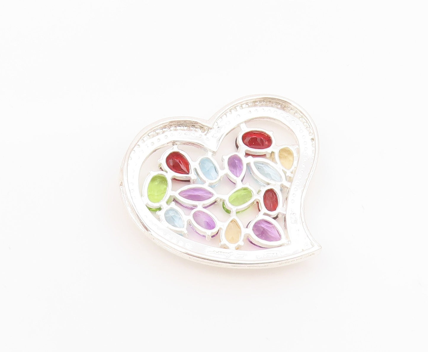 925 Sterling Silver Vintage Pendant Designer Gemstone Cutout Heart  PT24274