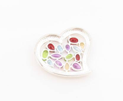 925 Sterling Silver Vintage Pendant Designer Gemstone Cutout Heart  PT24274