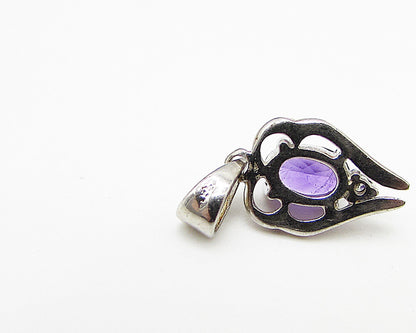 925 Sterling Silver  Amethyst & Cubic Zirconia Love Heart Drop Pendant  PT1994