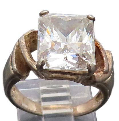925 Sterling Silver  Vintage Designer Rectangular CZ Carved Ring Sz 7  RG26958