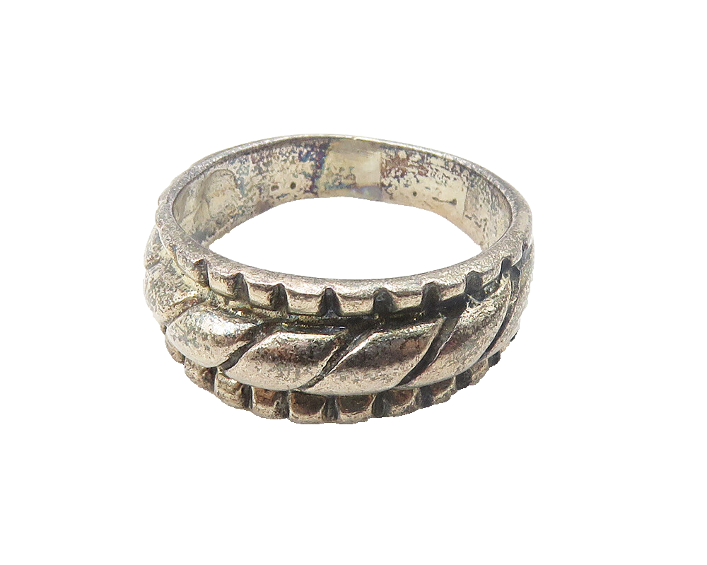925 Sterling Silver  Vintage Shiny Slanted Etched Band Ring Sz 5.5  RG10229
