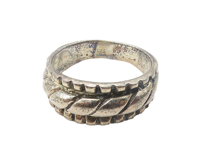 925 Sterling Silver  Vintage Shiny Slanted Etched Band Ring Sz 5.5  RG10229