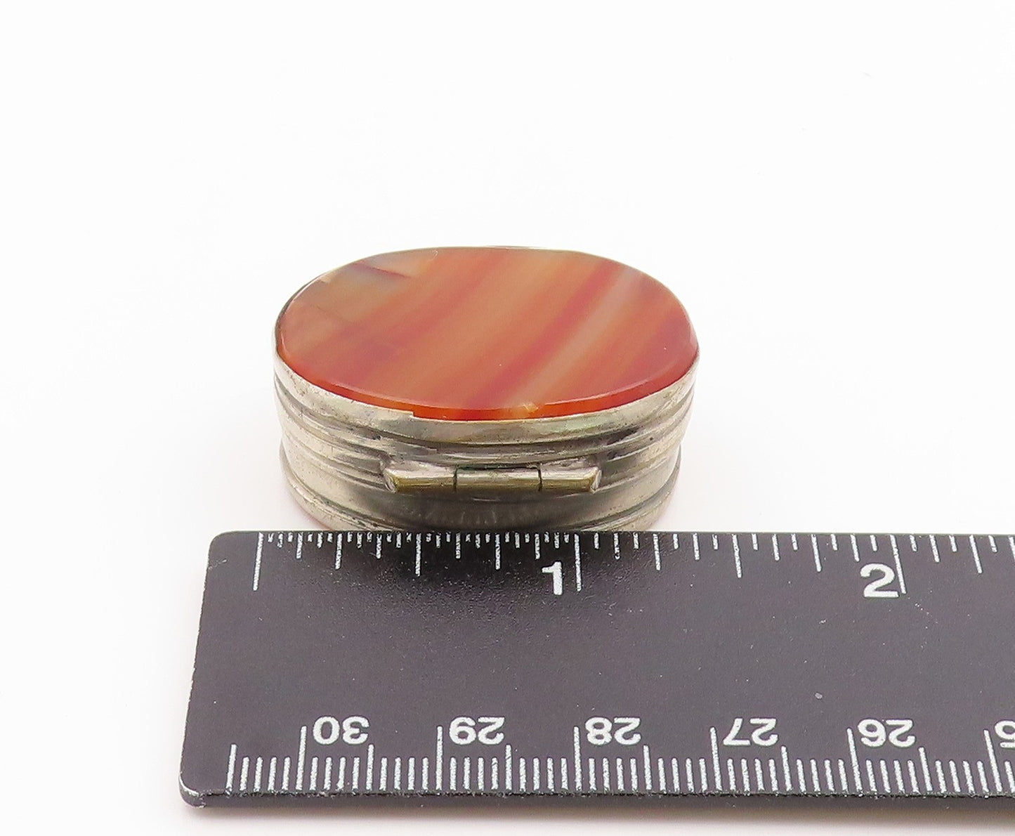925 Sterling Silver Vintage Pill Box Antique Banded Agate Trinket OPENS  TR4243