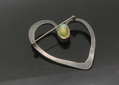 925 Sterling Silver  Vintage Turquoise Modernist Love Heart Brooch Pin  BP8736