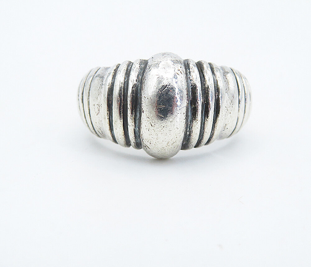 925 Sterling Silver Shiny Fluted Tapered Dome Style Band Ring Sz 7 RG8397