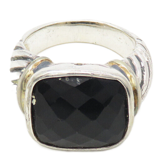 925 Sterling Silver  Black Hematite Shiny Twist Cocktail Ring Sz 7  RG17310