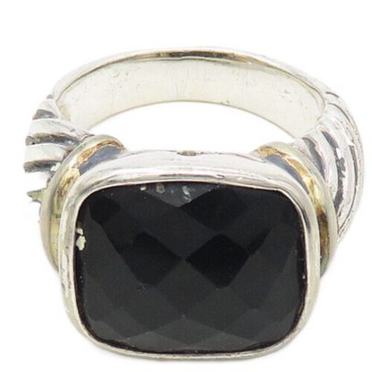 925 Sterling Silver  Black Hematite Shiny Twist Cocktail Ring Sz 7  RG17310