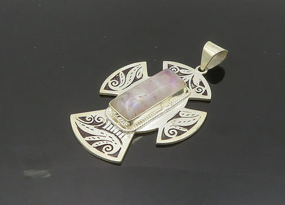 925 Sterling Silver  Vintage Cabochon Moonstone Floral Cross Pendant  PT16063