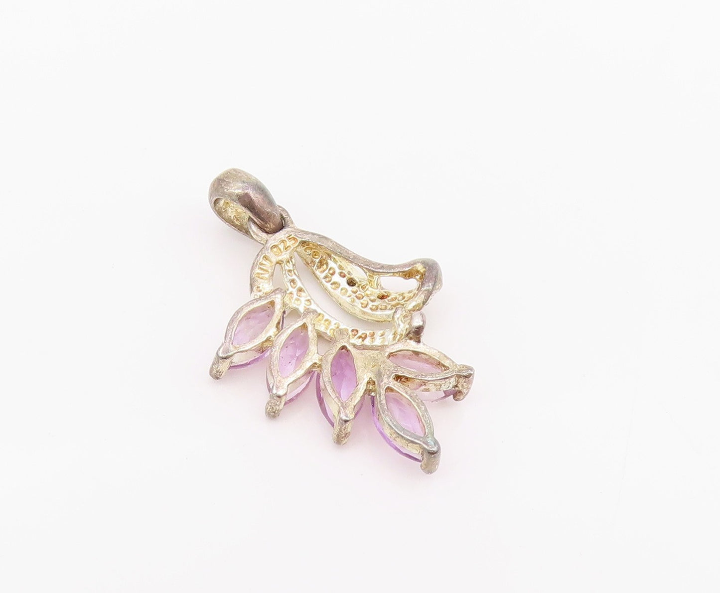 925 Sterling Silver Vintage Pendant Marquise Cut Amethyst & Topaz  PT24267