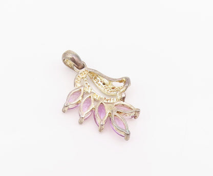 925 Sterling Silver Vintage Pendant Marquise Cut Amethyst & Topaz  PT24267