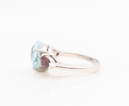 925 Sterling Silver Vintage Ring Heart Shape Topaz & Garnet Band  Sz 6  RG34821