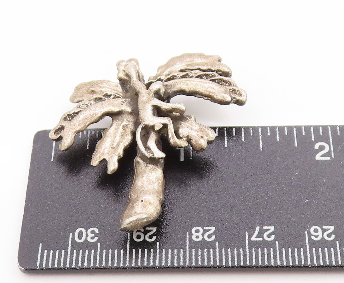 925 Sterling Silver Vintage Brooch 3D Textured Monkey On Palm Tree Pin  BP11926