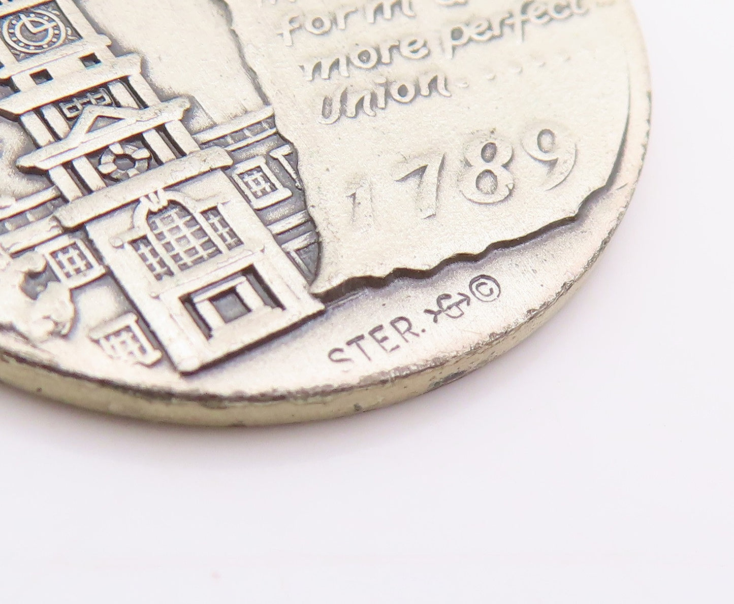 925 Sterling Silver Vintage Pendant Antique Spirit Of '1776" Medallion  PT24375