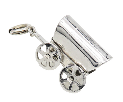 925 Sterling Silver  Vintage Shiny Old Fashioned Carriage Pendant  PT13989