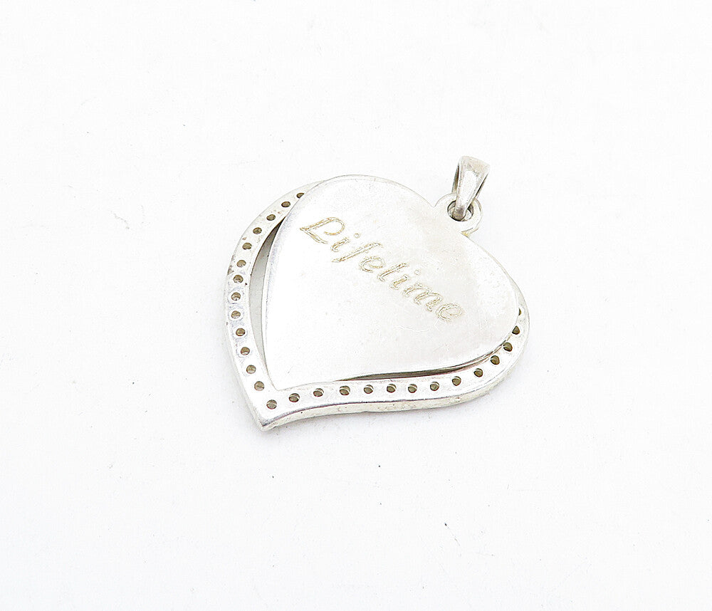 925 Sterling Silver  Vintage Topaz Forever Lifetime Love Heart Pendant  PT3957