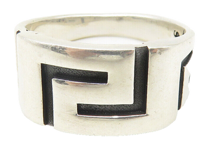 925 Sterling Silver  Greek Key Design Polished Tapered Band Ring Sz 9  RG11252