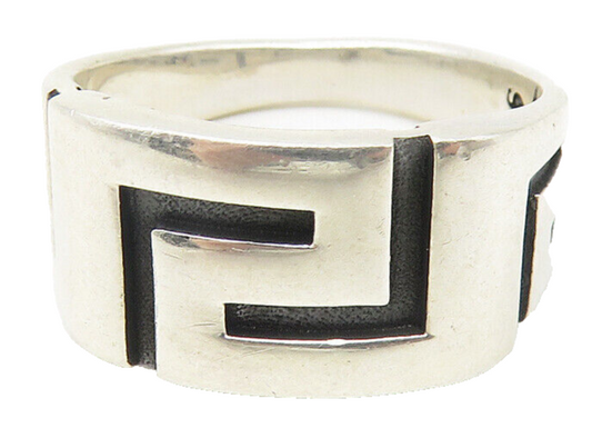 925 Sterling Silver  Greek Key Design Polished Tapered Band Ring Sz 9  RG11252