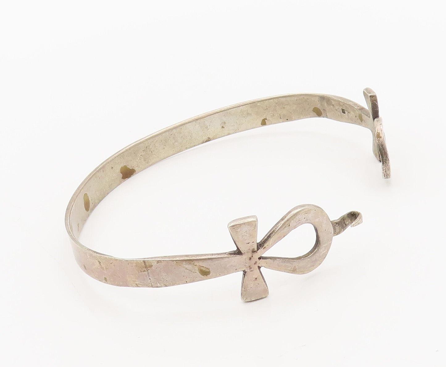 MIDDLE EAST 925 Sterling Silver Vintage Solid Double Ankh Cross Bracelet BT10143