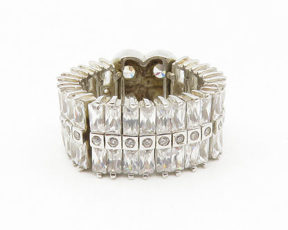 925 Sterling Silver  Sparkling Cubic Zirconia Flexible Band Ring Sz 7  RG14064