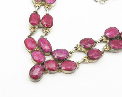 925 Sterling Silver  Vintage Faceted Ruby Shiny Cable Chain Necklace  NE2967