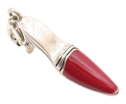 925 Sterling Silver   Vintage Red Enamel High Heel Charm Pendant  PT20599