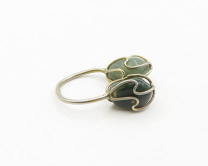 925 Silver  Vintage Shiny Wrapped Green Jasper Cocktail Ring Sz 9  RG19286