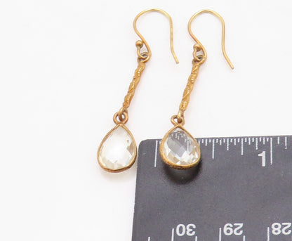 925 Sterling Silver Vintage Earrings Gold Plated Dangling Drop Cut CZ  EG13269
