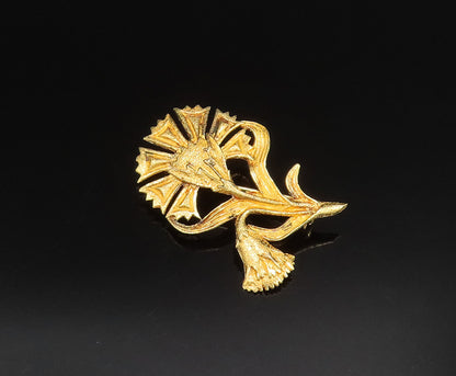 925 Sterling Silver  Vintage Gold Plated Double Flower Brooch Pin  BP9695