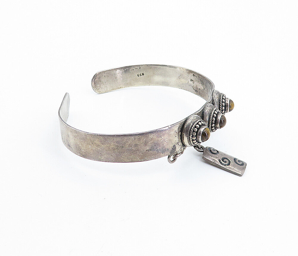 925 Sterling Silver  Vintage Antique Tiger's Eye Dome Cuff Bracelet  BT2972