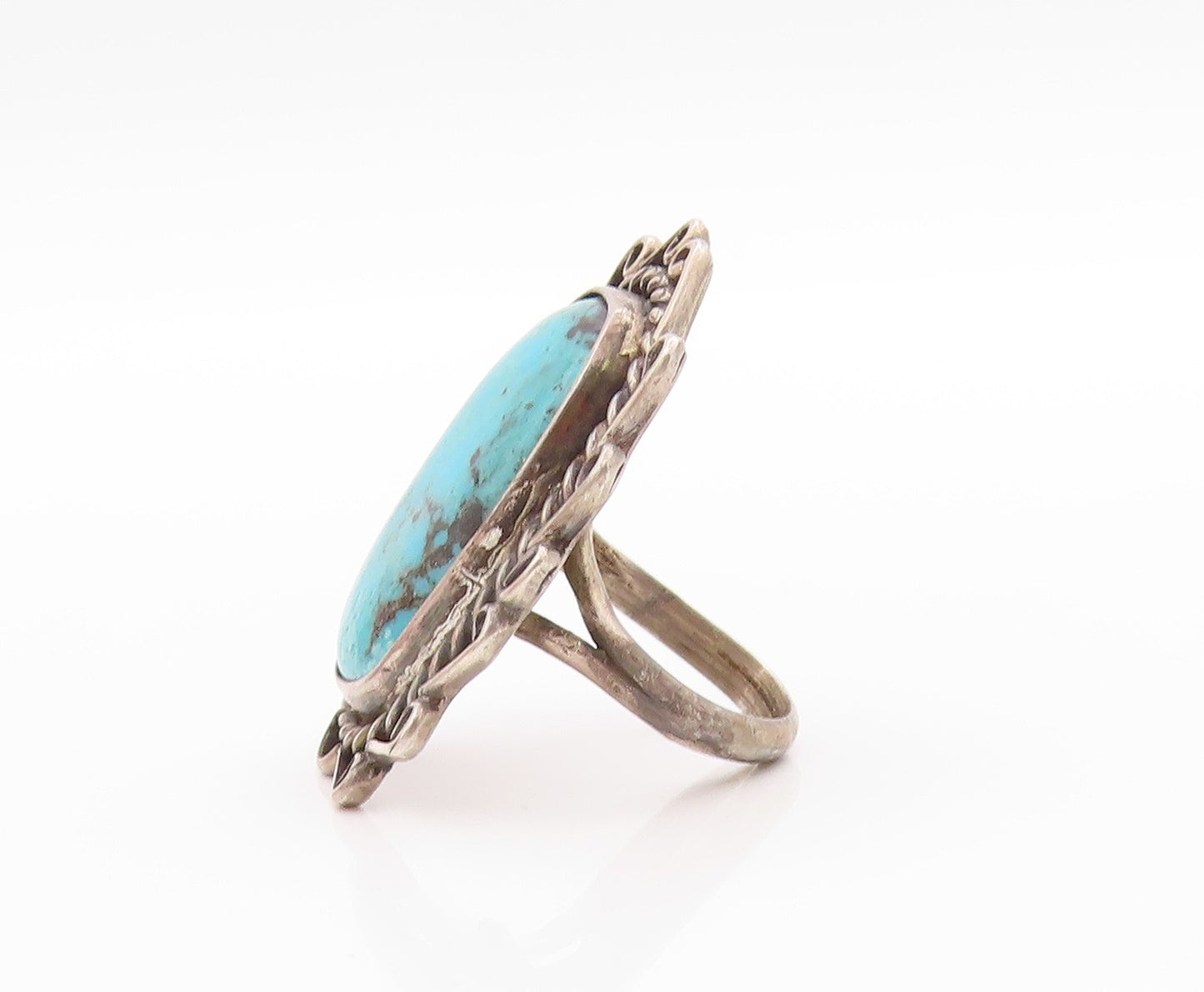 925 Sterling Silver Vintage Ring NAVAJO Cabochon Turquoise Band  Sz 5.5  RG33516