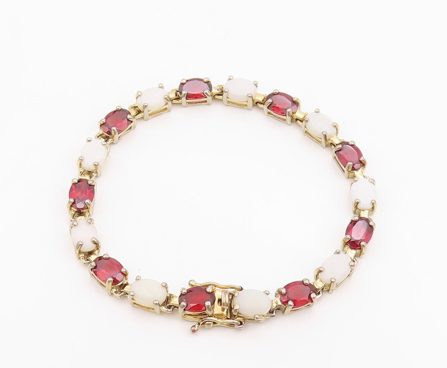 925 Sterling Silver Vintage Bracelet Gold Rings Oval Garnet & Gemstones  BT10987