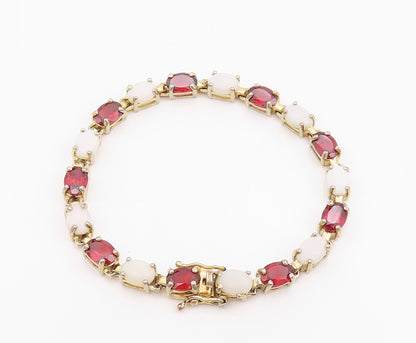 925 Sterling Silver Vintage Bracelet Gold Rings Oval Garnet & Gemstones  BT10987