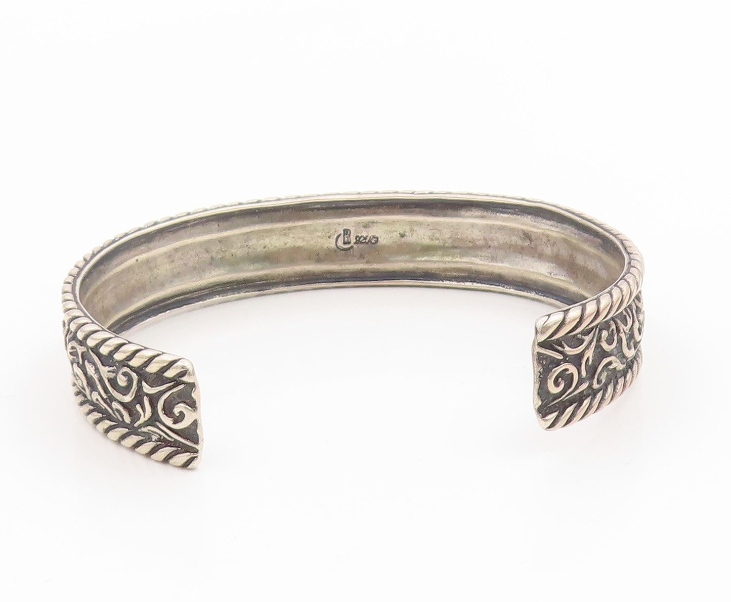 925 Sterling Silver Vintage Bracelet CAROLYN POLLACK Rope & Scrolls Cuff BT11764